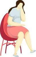 Faceless woman character sitting on chair in sad and thinking pose. vector