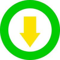 Downloading arrow icon in yellow and green color. vector