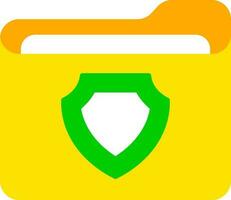 Security shield folder icon in yellow and green color. vector