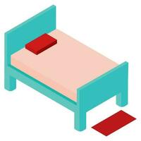 Vector illustration of wooden brown bed element in isometric  style.