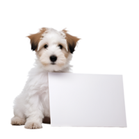 schattig hond Holding blanco teken clip art ai gegenereerd png