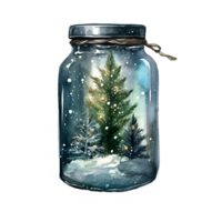 Christmas Tree Snow Globe Jar Watercolor Clipart png