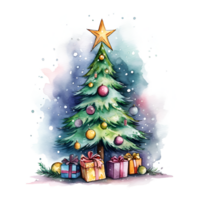 Noël arbre avec présente aquarelle clipart ai généré png