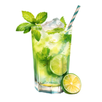Mojito Cocktail Watercolor Clipart AI Generated png