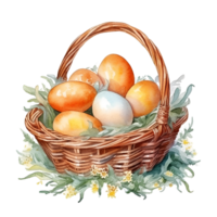 cesta de pollo huevos acuarela clipart ai generado png