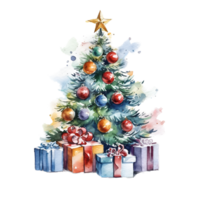 Christmas Tree with Presents Watercolor Clipart AI Generated png