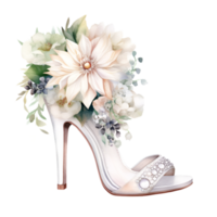 blanc mariage chaussure talons fleurs aquarelle clipart ai généré png