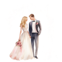 Wedding Day Bride and Groom Watercolor Clipart AI Generated png