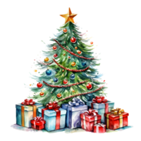 jul träd med presenterar vattenfärg ClipArt ai genererad png