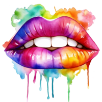 arc en ciel lèvres aquarelle clipart ai généré png