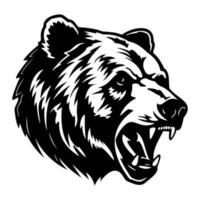 feroz oso, enojado oso cara lado, oso mascota logo, oso negro y blanco animal símbolo diseño. vector