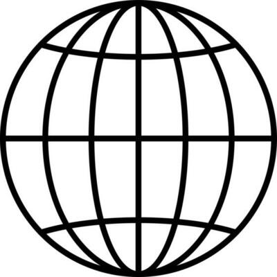 Black line art illustration of a globe.