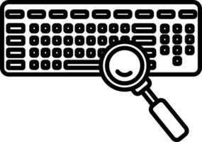 Black line art keyboard with magnifier searching concept. vector