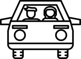 Black line art car icon in flat style. vector