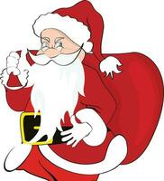 Santa claus holding gift bag. vector