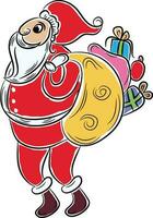 Papa Noel claus participación regalo bolsa. vector