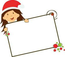 Character of girl wearing hat and holding frame. vector