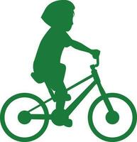 Silhouette of a boy riding bicycle. vector