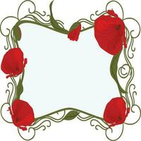 hermosa ornamental marco decorado con rojo flores vector