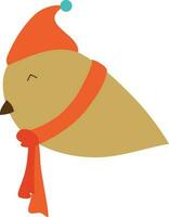 Character of bird wearing red color scarf and cap. vector