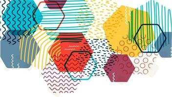 Colorful hand drawn hexagonal geometric elements. vector