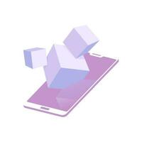 Top view illustration of 3d cube on smartphone. vector