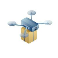Top view of quadcopter with shipping box for drone delivery concept. vector