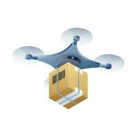 Quadcopter carrying a delivery box for drone delivery concept. vector