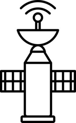 Black line art illustration of satellite.