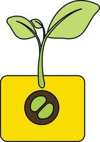 Growing of a plant on yellow pot icon with stroke style. vector