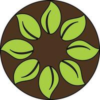 Icon of green leaf on circular background with stroke. vector