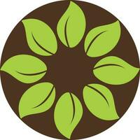 Icon of green leaf on circular background. vector