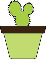 Green color with stroke of pot icon with cactus plant. vector