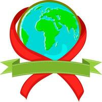 Earth globe with awareness symbol and green ribbon. vector