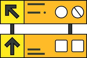 Icon of airport sign board in yellow and gray color. vector