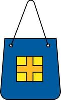 Icon of flat style first aid bag in blue and yellow color. vector