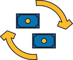 Icon of currency exchange in yellow and blue color. vector