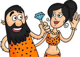 Funny caveman with his beloved, Love concept. vector