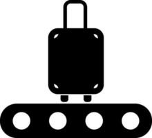 Icon of trolley bag on conveyor belt in black color. vector