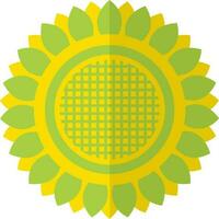 Green and yellow color of sunflower icon in half shadow. vector