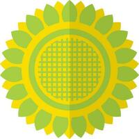 Green and yellow color of sunflower icon in half shadow. vector