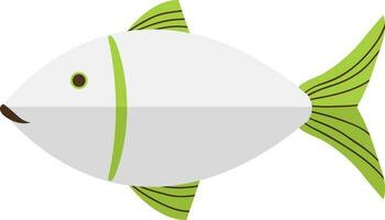 Illustration of fish icon with green fin in half shadow. vector