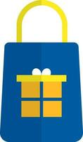 Icon of flat style shopping bag in blue and yellow color. vector