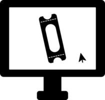 en línea boleto reserva aplicación en computadora glifo icono. vector