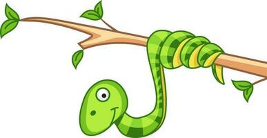 Cartoon character of snake on tree branch. vector