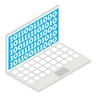Binary digits on laptop screen icon in 3d style. vector