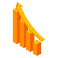 3D growing bar graph in orange color. vector