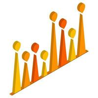 Column triangle bar graph chart in orange color. vector