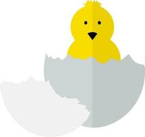 Chick in egg icon for poultry concept in half shadow. vector