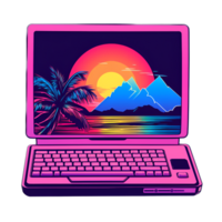 il computer portatile retrowave anni 80 clipart ai generato png